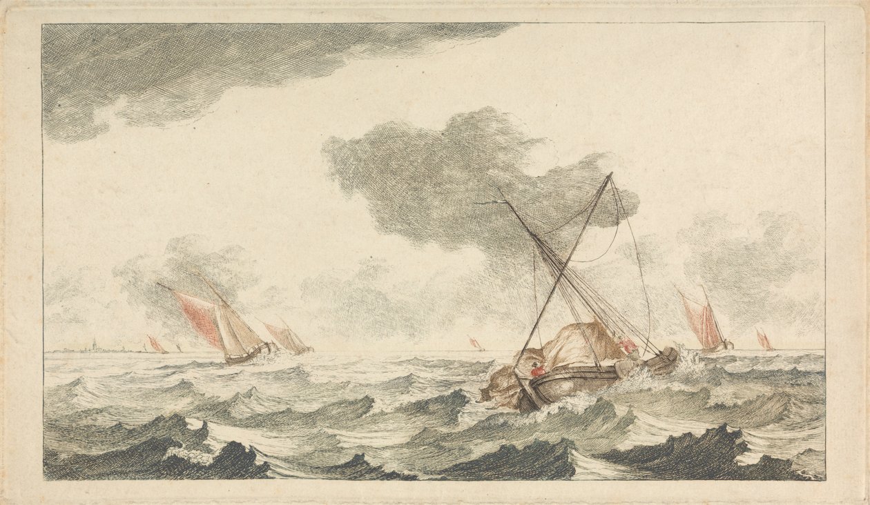 Kastelen, ruïnes en zeegezichten - zes gekleurde gravures door Johann Teyler