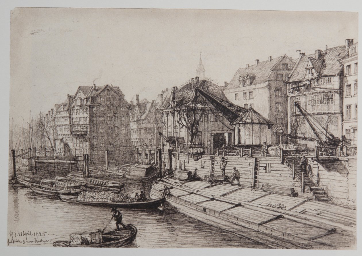 Hoge brug bij de nieuwe kraan door Johann Theobald Riefesell