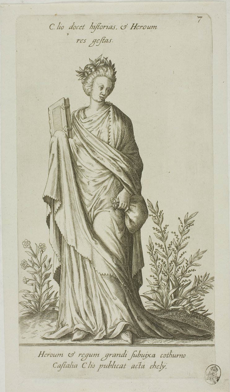 Clio, Muze van de Geschiedenis, plaat 7 van Parnassus Biceps door Johann Theodor de Bry