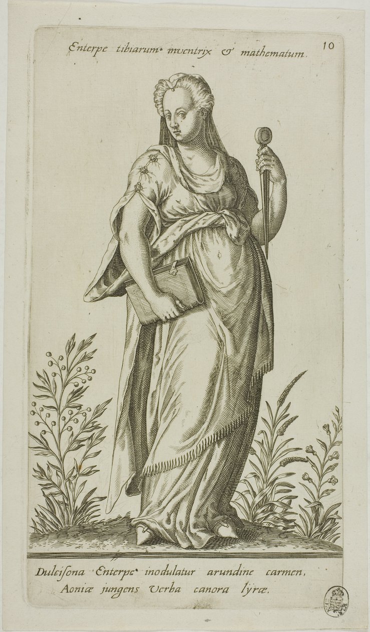 Enterpe, muze van muziek, plaat 10 uit Parnassus Biceps door Johann Theodor de Bry