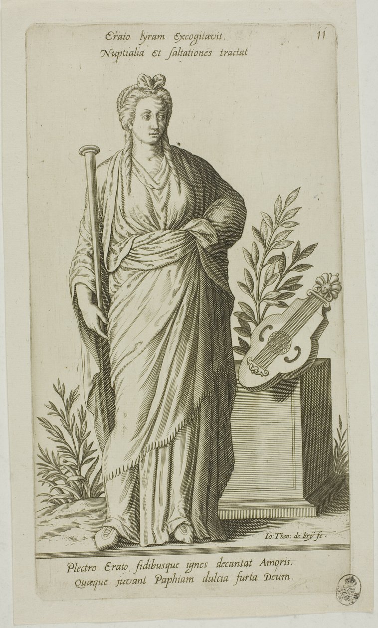 Erato, Muze van de Lyrische Poëzie, plaat 11 uit Parnassus Biceps door Johann Theodor de Bry