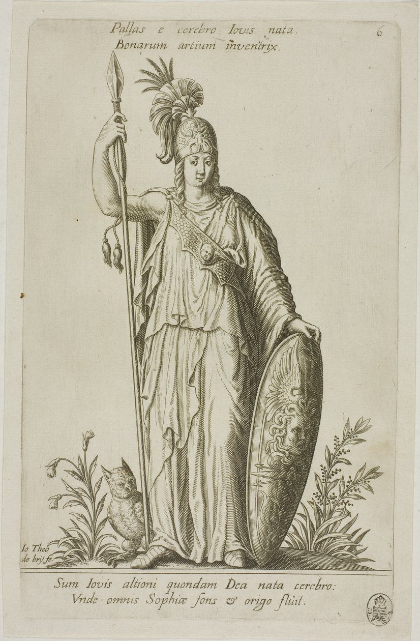 Pallas Athena, plaat 6 van Parnassus Biceps door Johann Theodor de Bry