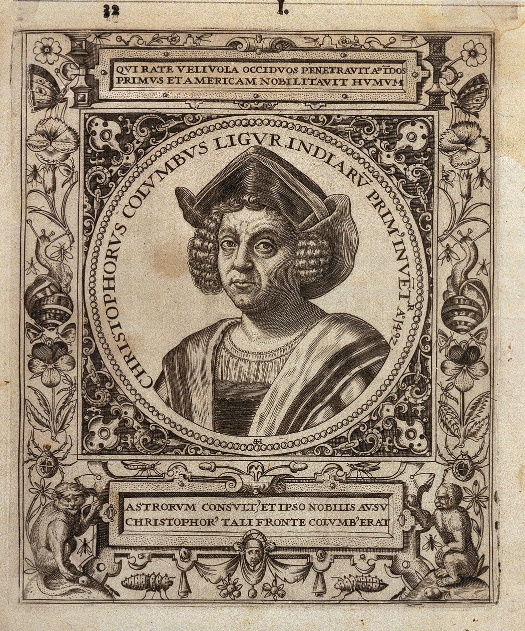 Portret van Christoffel Columbus door Johann Theodor de Bry