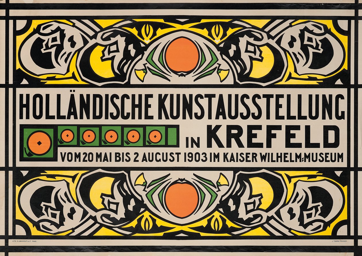 Poster voor de Nederlandse kunsttentoonstelling in het Kaiser Wilhelm Museum in Krefeld door Johan Thorn Prikker