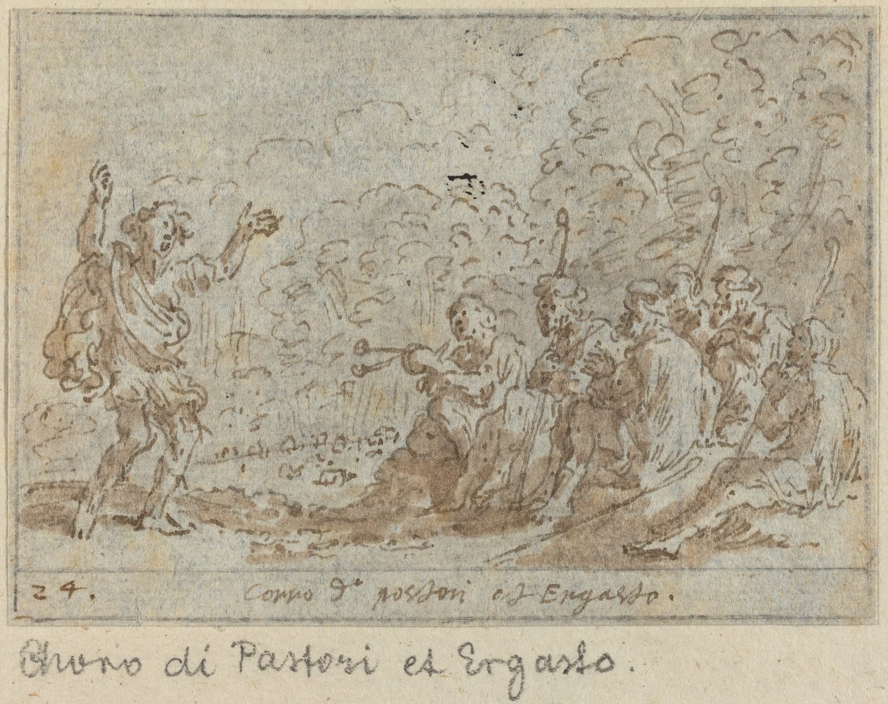 Koor van Herders en Ergasto door Johann Wilhelm Baur