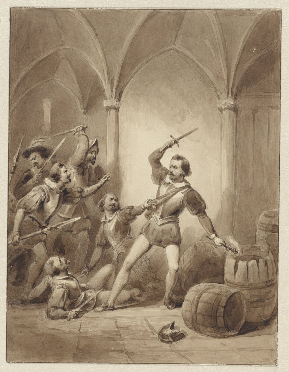 Het sneuvelen van Herman de Ruyter op Loevesteyn, 1570 door Johann Wilhelm Kaiser (I)