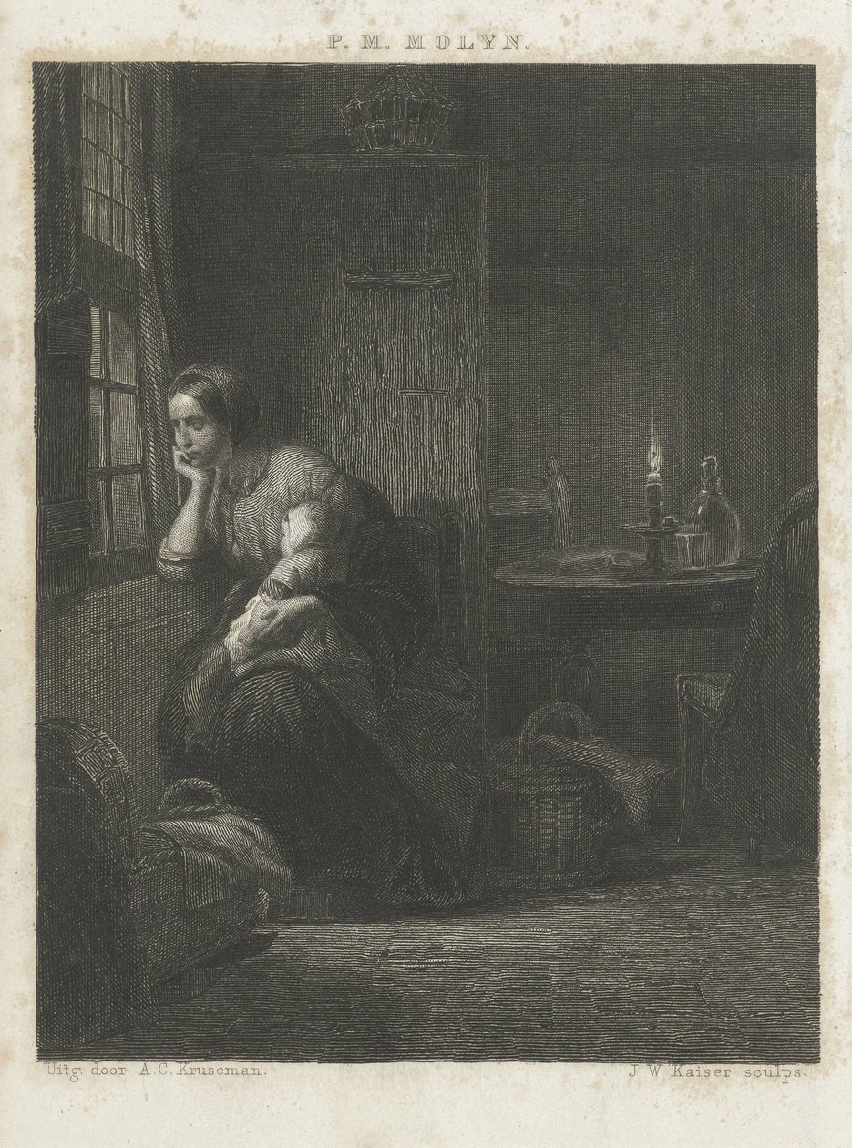 Vrouw met kind bij een venster door Johann Wilhelm Kaiser (I)