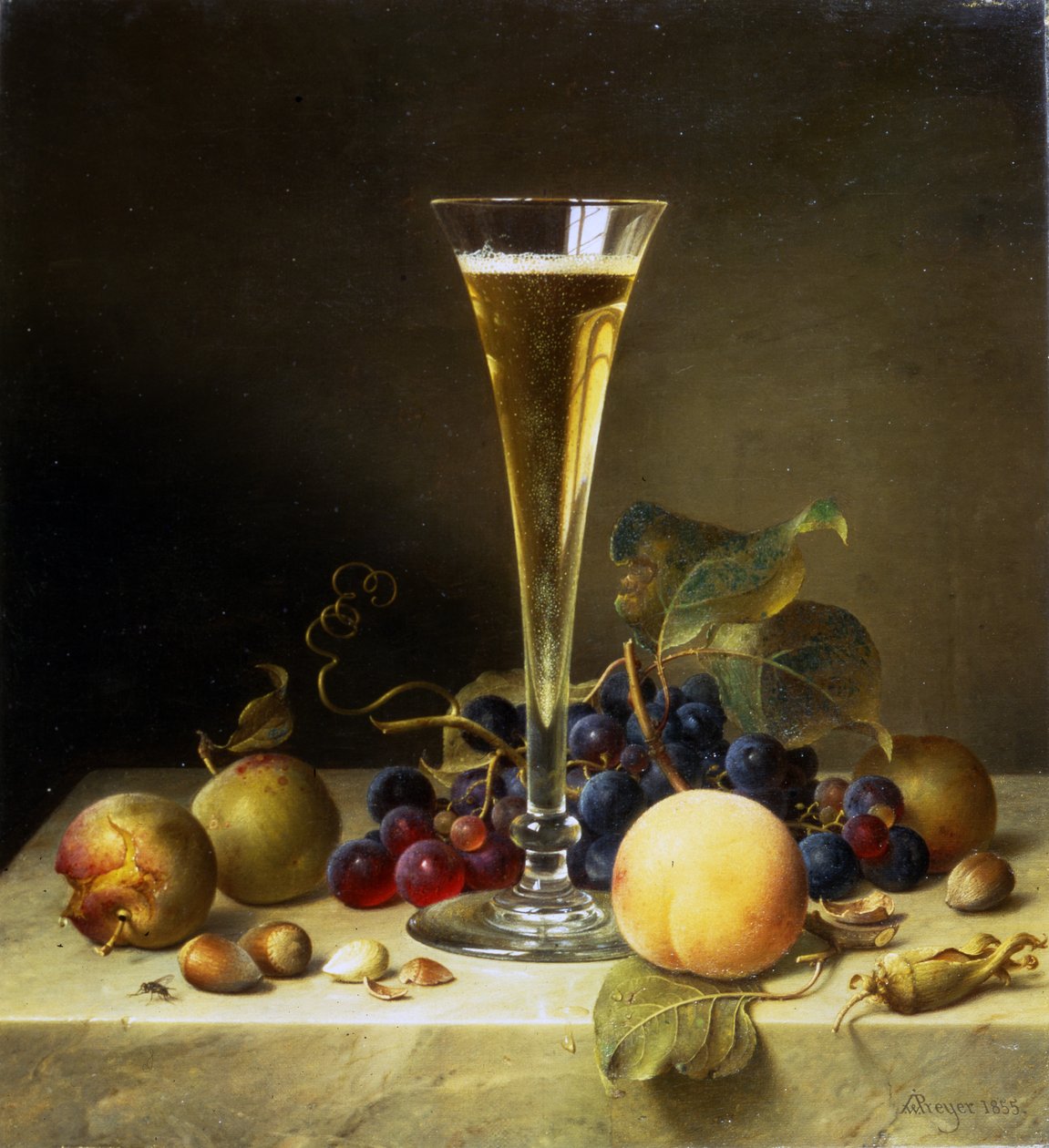 Stilleven met een glas champagne, 1855 door Johann Wilhelm Preyer