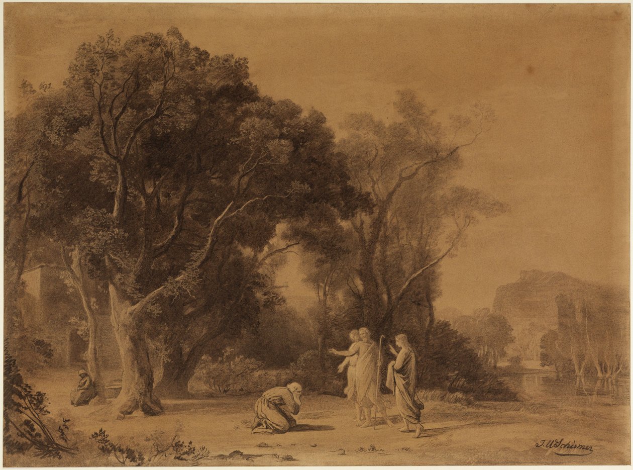 Abraham ontvangt de belofte van Isaak in het bos van Mamre (Genesis 15, 1ff) door Johann Wilhelm Schirmer