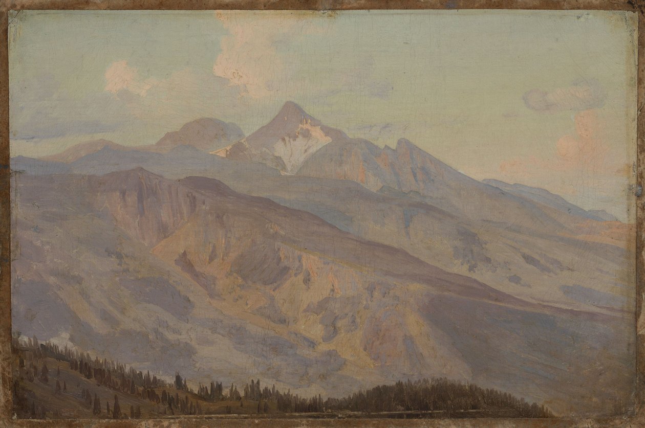 Uitzicht op bergen door Johann Wilhelm Schirmer