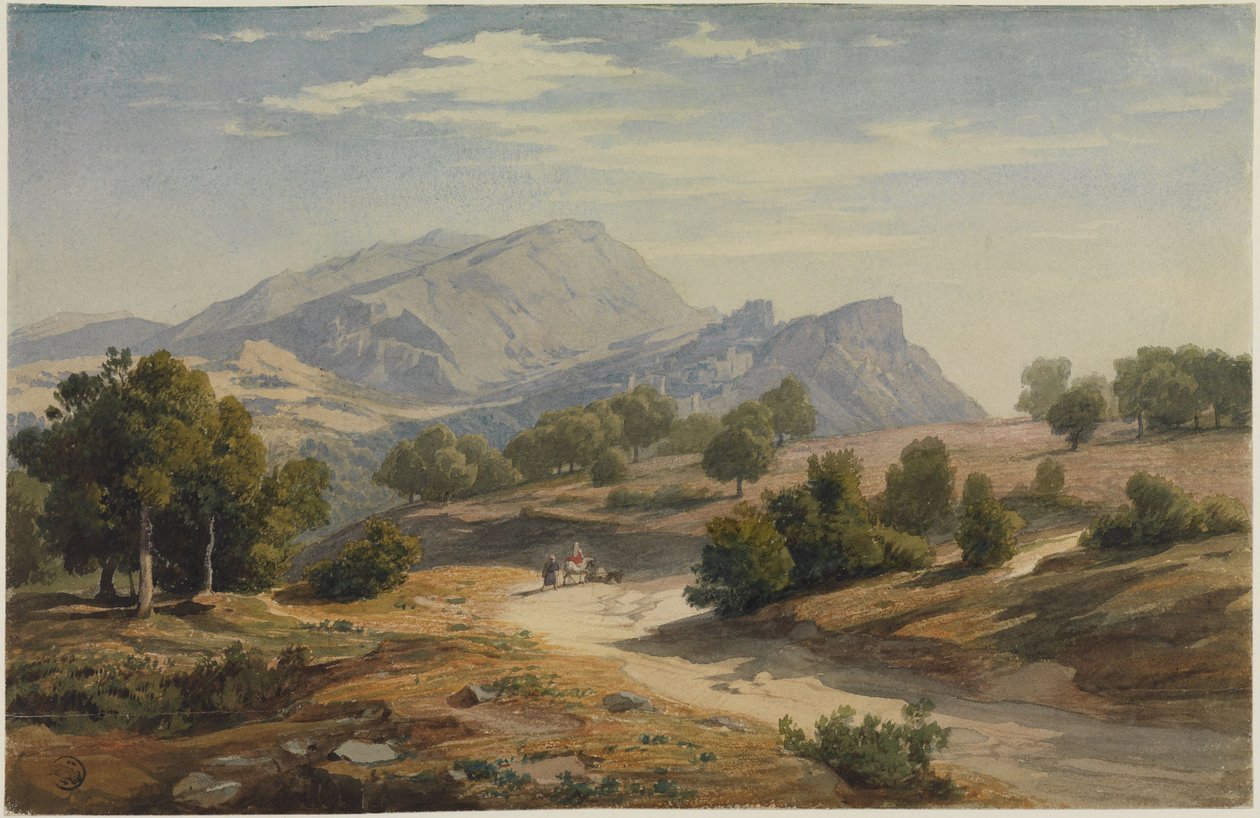 Uitzicht vanuit het oosten op Rocca Canterano en de Mamellen op de achtergrond door Johann Wilhelm Schirmer