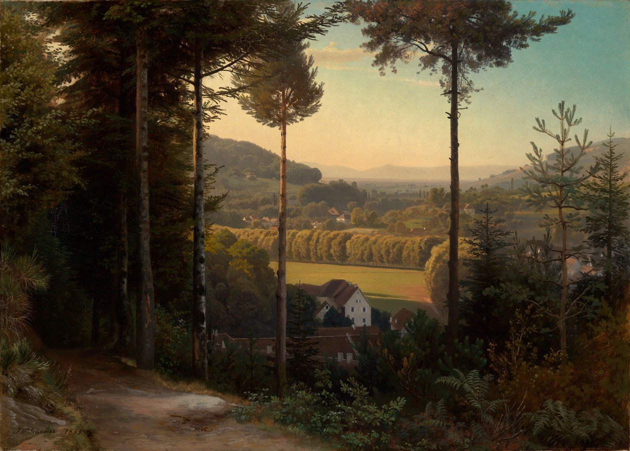 Het Oosdal met uitzicht op de Rijnvlakte en de Vogezen, avond door Johann Wilhelm Schirmer