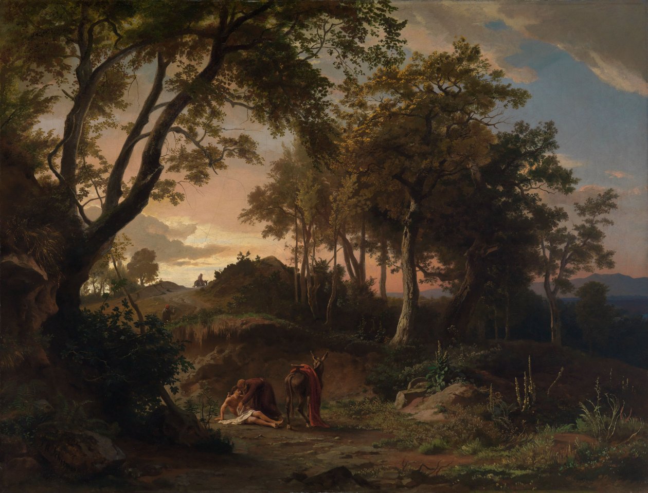 De avond, de redding van de gewonde reiziger door de barmhartige Samaritaan door Johann Wilhelm Schirmer
