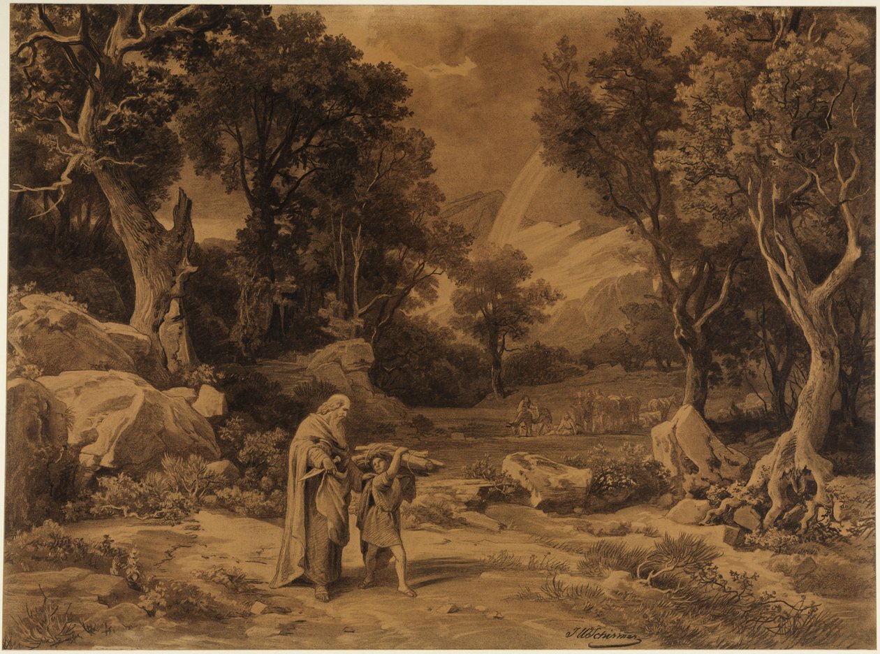 De gang naar het offer (Genesis 22:6) door Johann Wilhelm Schirmer