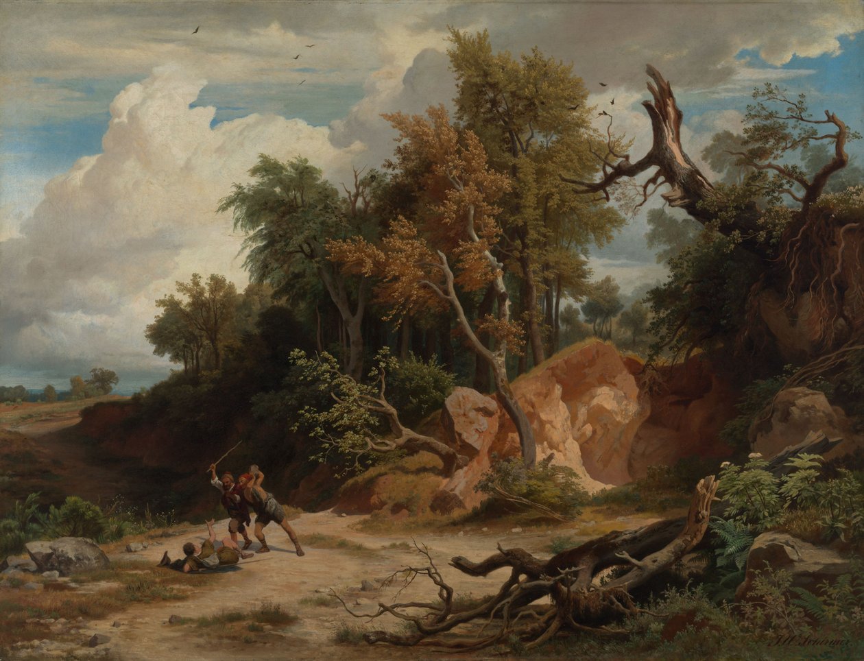 De middag, De overval op de wandelaar door Johann Wilhelm Schirmer