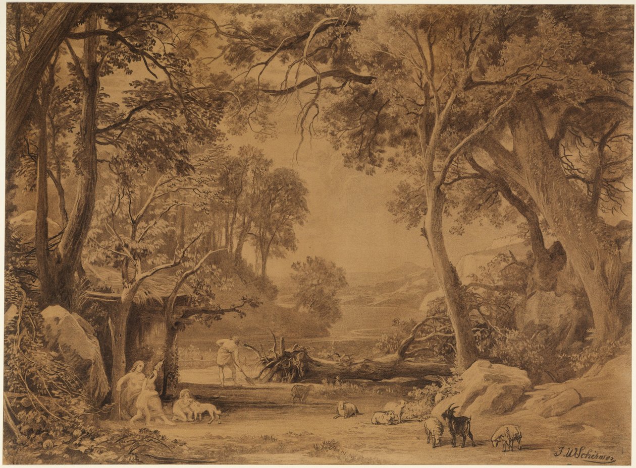 Het werk (Genesis 3:19) door Johann Wilhelm Schirmer