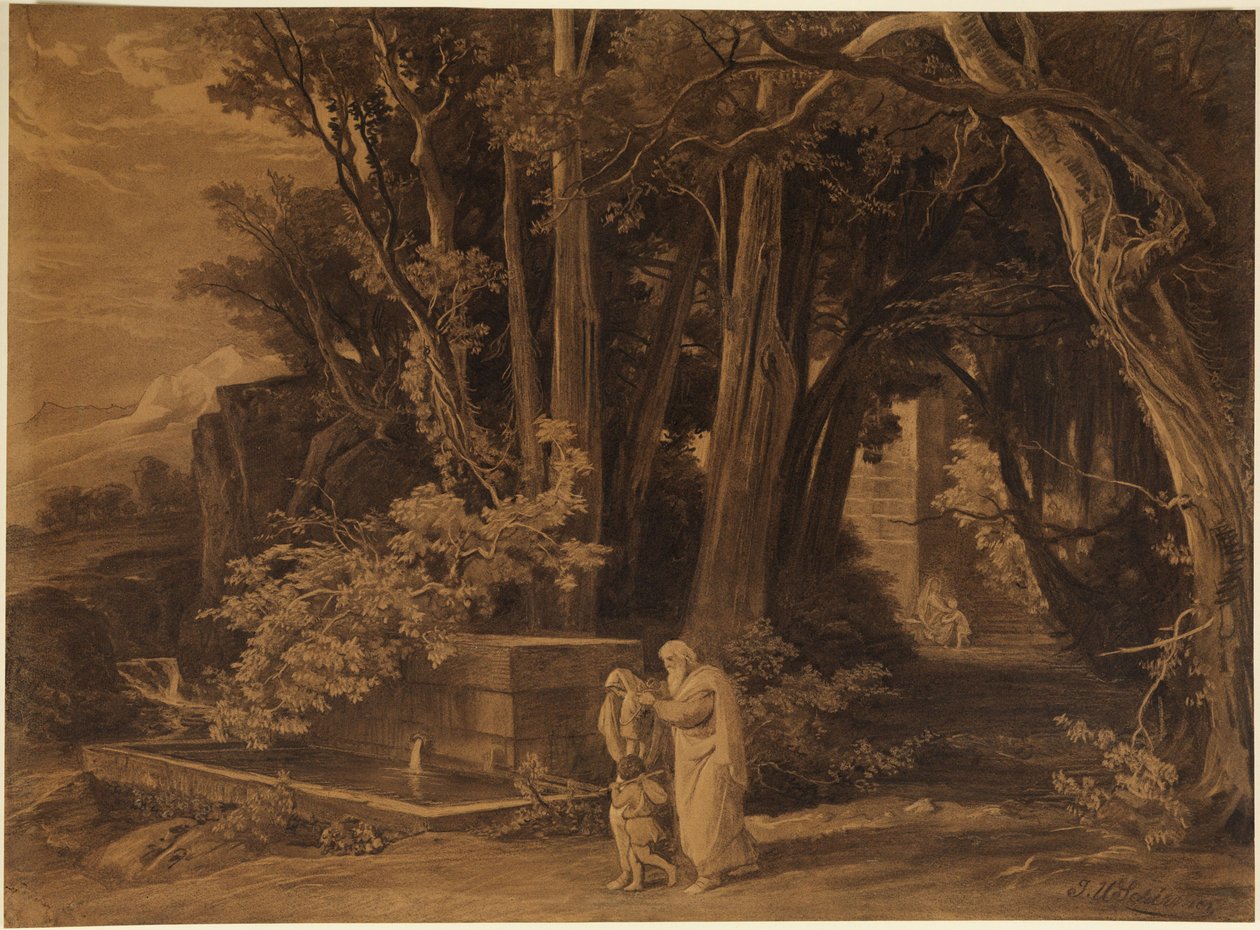 De verstoting van Hagar met Ismaël (Genesis 21, 14) door Johann Wilhelm Schirmer