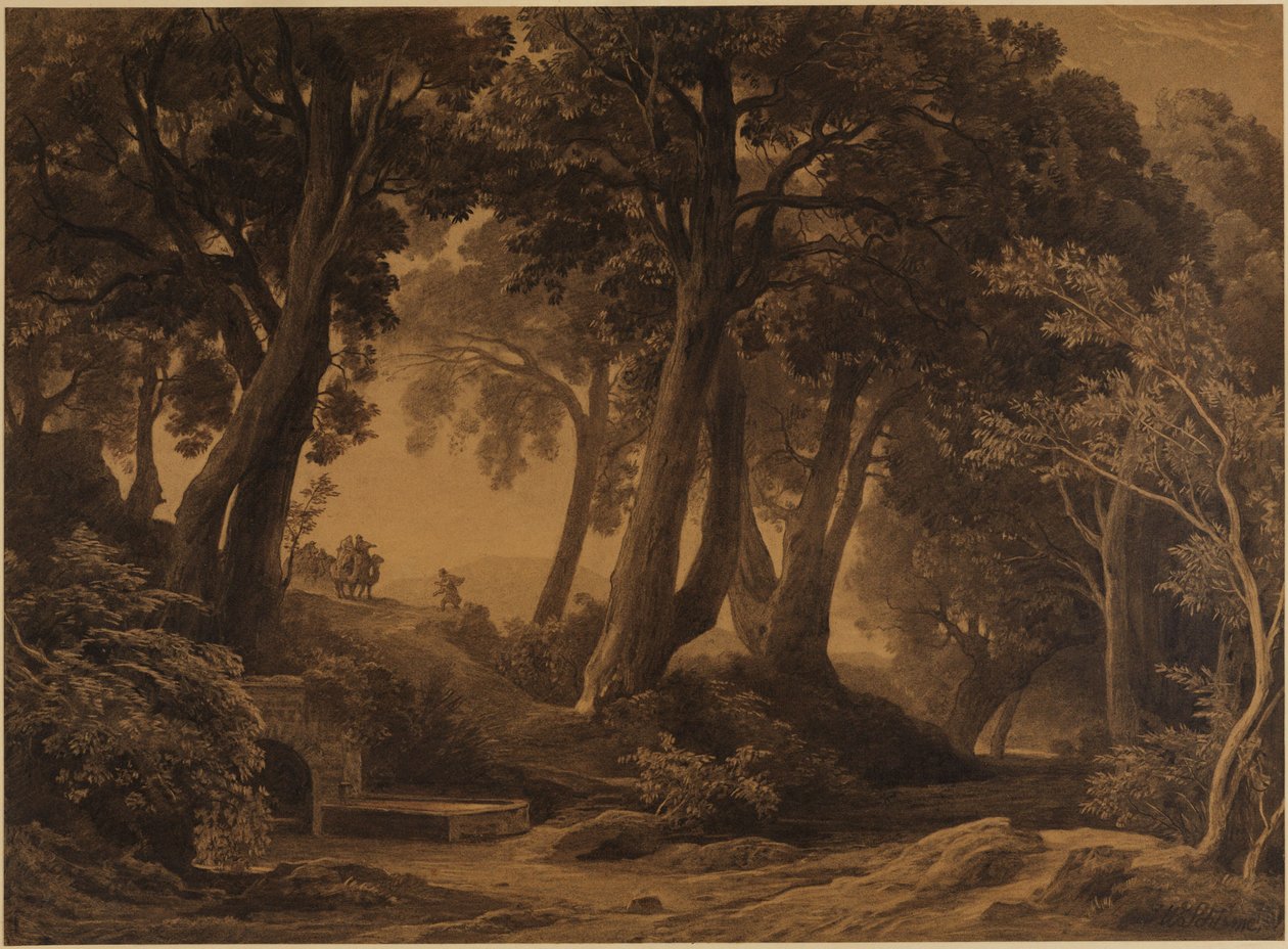 De ontmoeting van Isaak en Rebekka (Genesis 24, 62-63) door Johann Wilhelm Schirmer