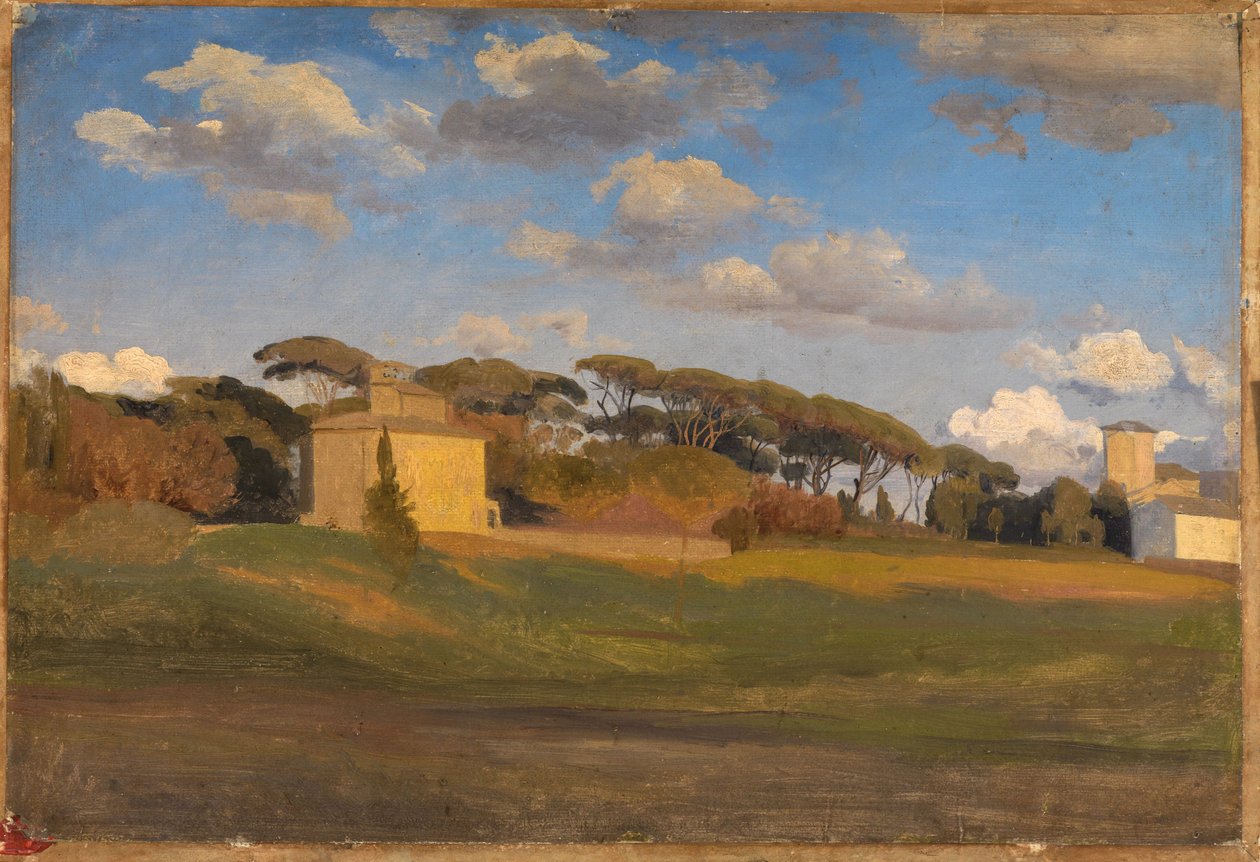 De „Casina di Raffaello” en een uitkijktoren in het park van de Villa Borghese door Johann Wilhelm Schirmer