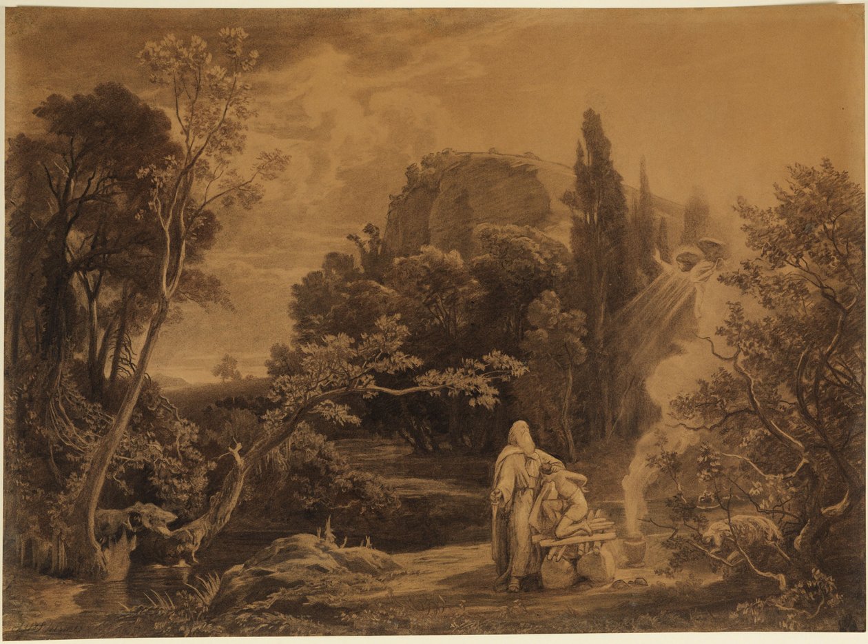 Het offer van Isaak (Genesis 22, 11-12) door Johann Wilhelm Schirmer