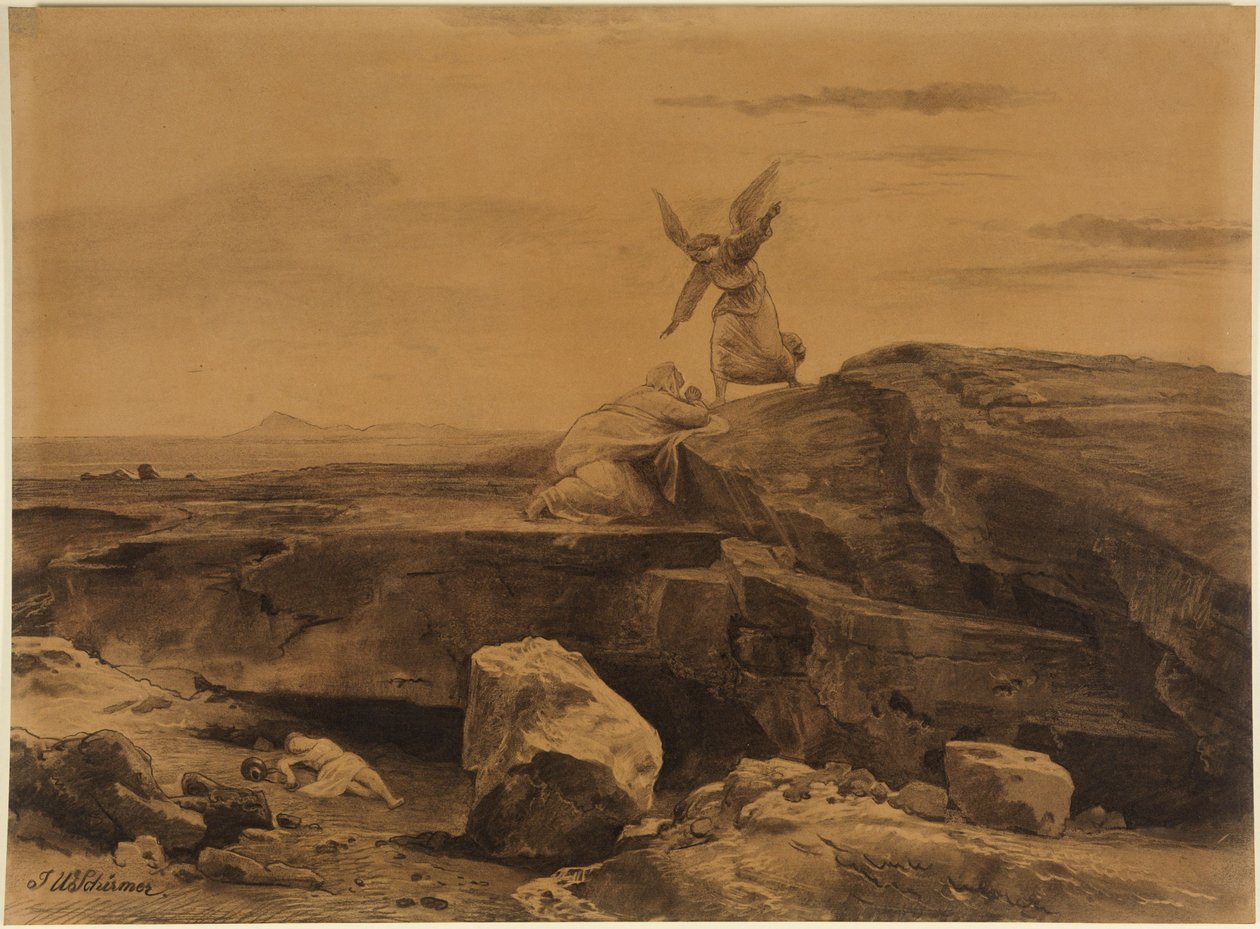 De redding van Hagar (Genesis 21, 17) door Johann Wilhelm Schirmer