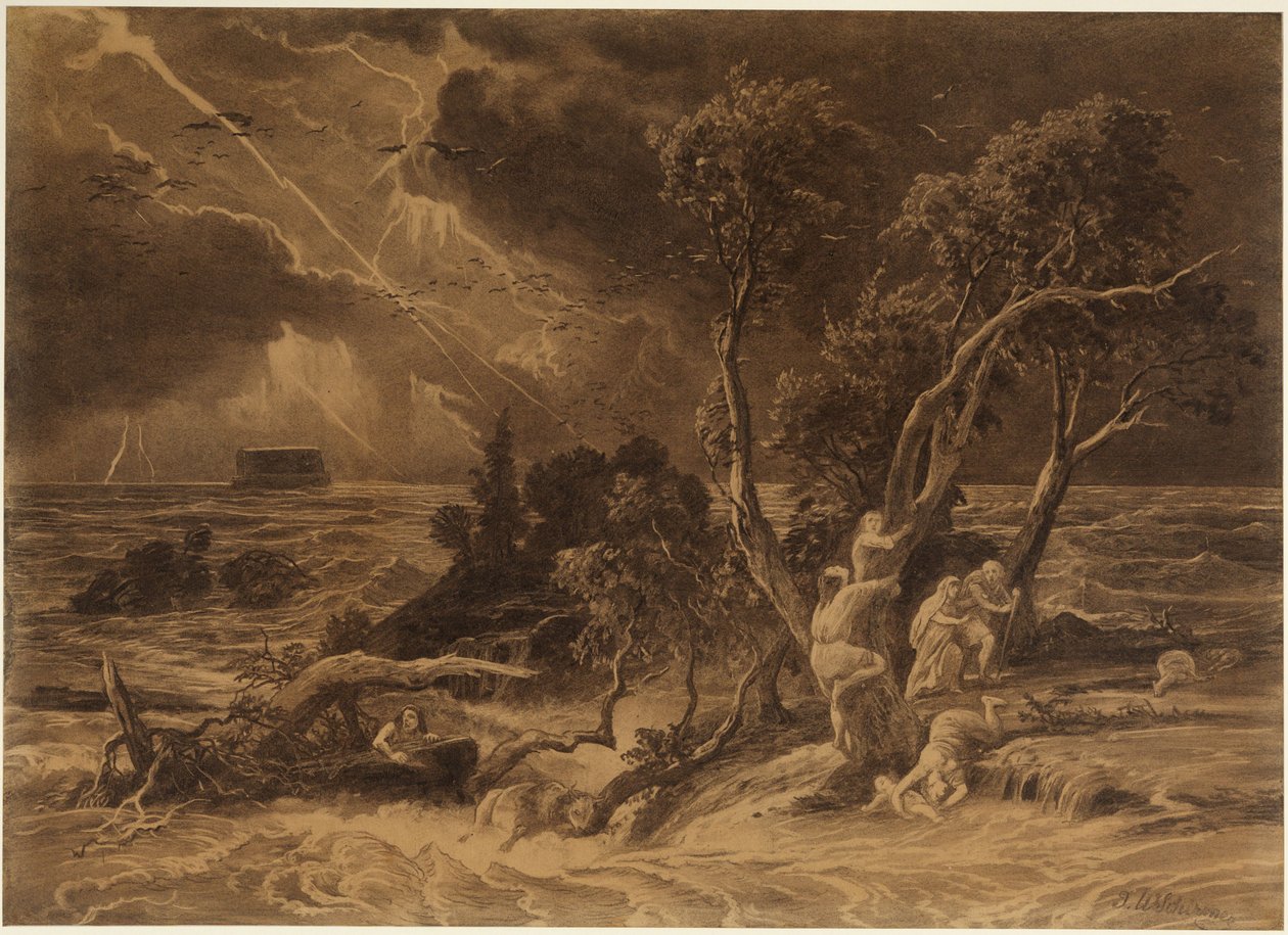 De zondvloed (Genesis 7:23) door Johann Wilhelm Schirmer