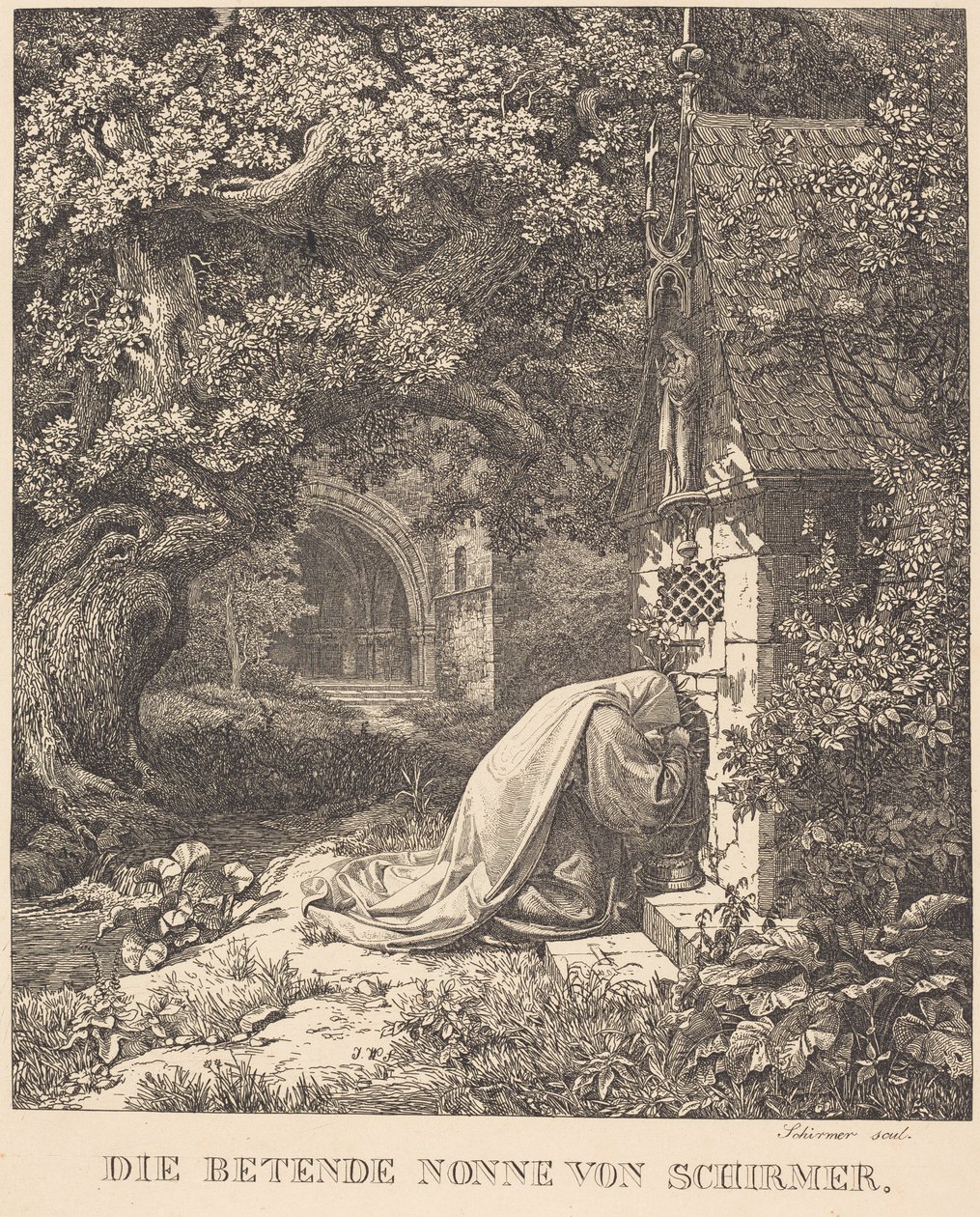 De biddende non door Johann Wilhelm Schirmer