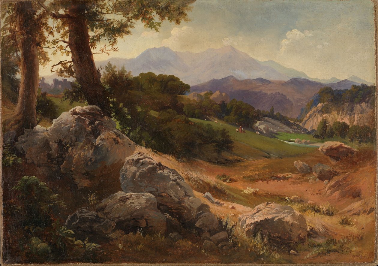 Berglandschap met geiten door Johann Wilhelm Schirmer