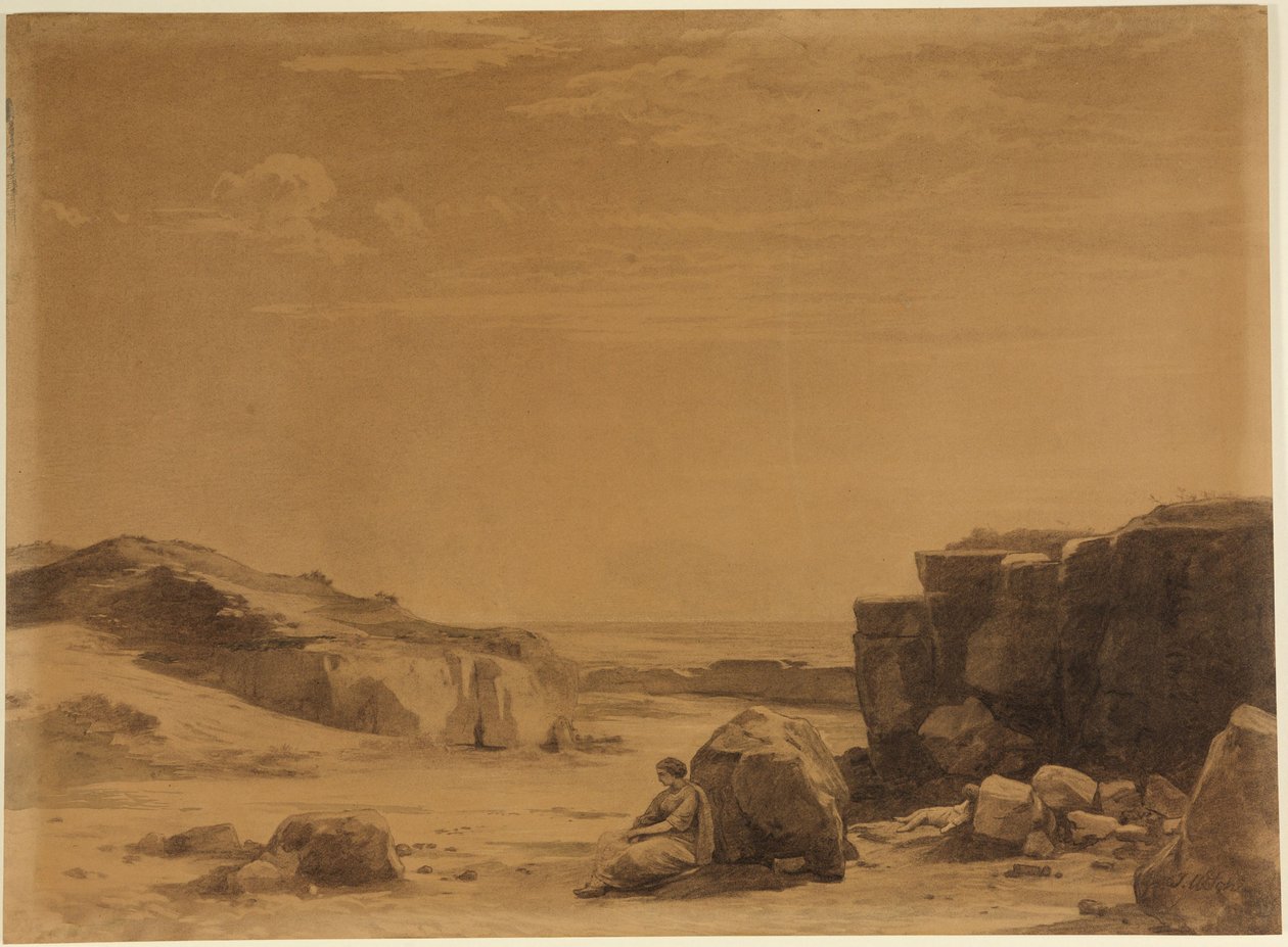 Hagar in de woestijn (Genesis 21, 16) door Johann Wilhelm Schirmer