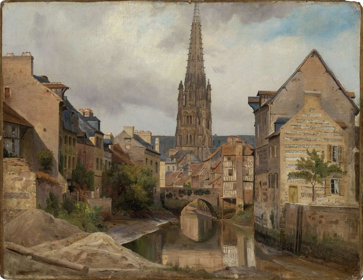 Harfleur bij Le Havre (uitzicht op Saint Martin) door Johann Wilhelm Schirmer