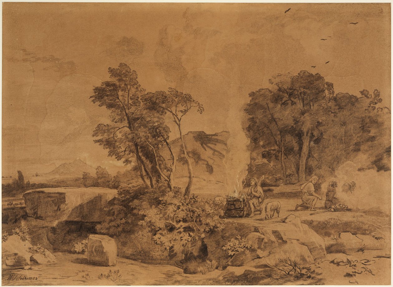 Het offer van Kaïn en Abel (Genesis 4, 4-5) door Johann Wilhelm Schirmer