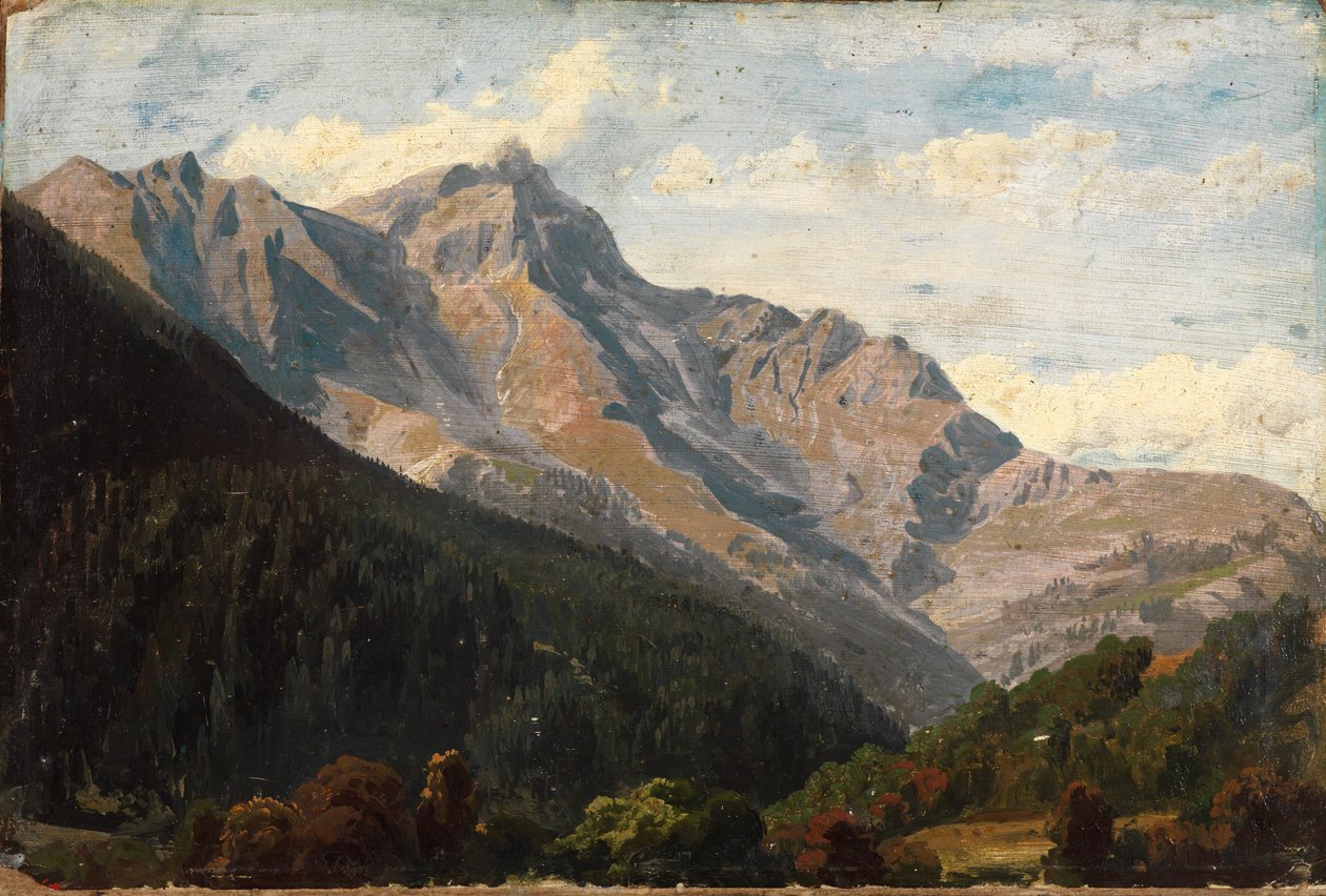 Zwitsers berglandschap met de Piz Beverin op de achtergrond door Johann Wilhelm Schirmer