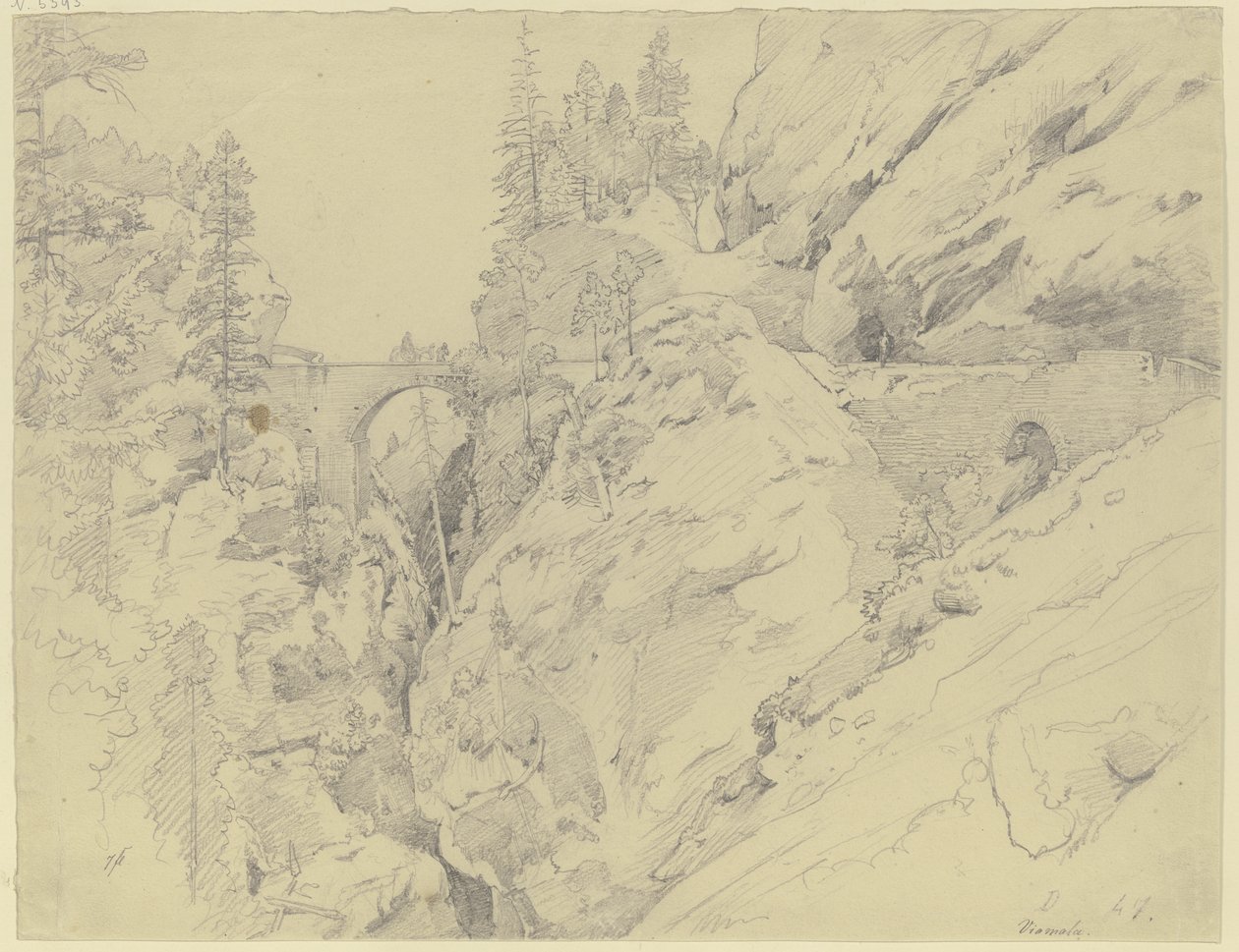 Via Mala, boven de stenen brug door Johann Wilhelm Schirmer