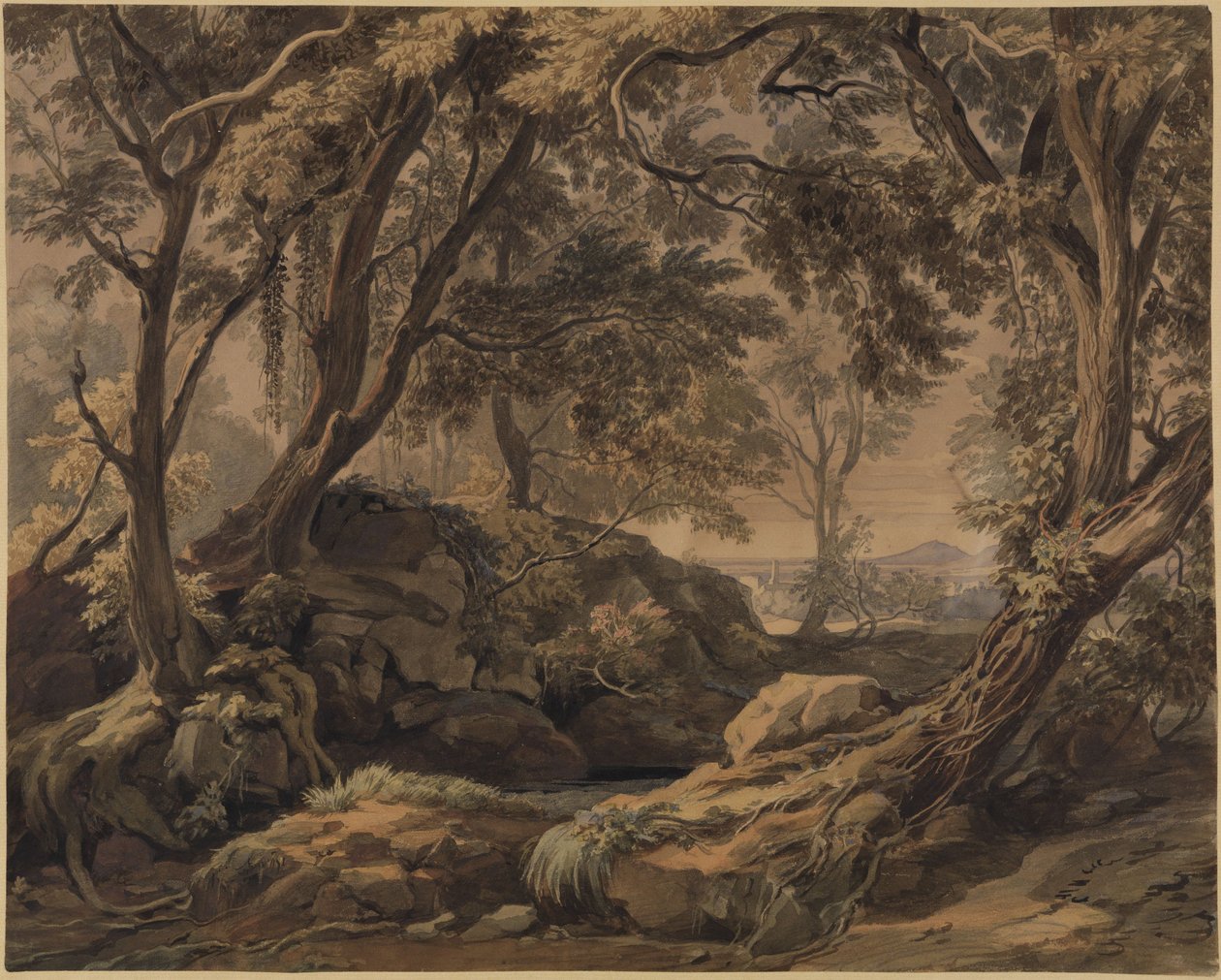 Boslandschap met uitzicht op Olevano en de Monte Cavo door Johann Wilhelm Schirmer