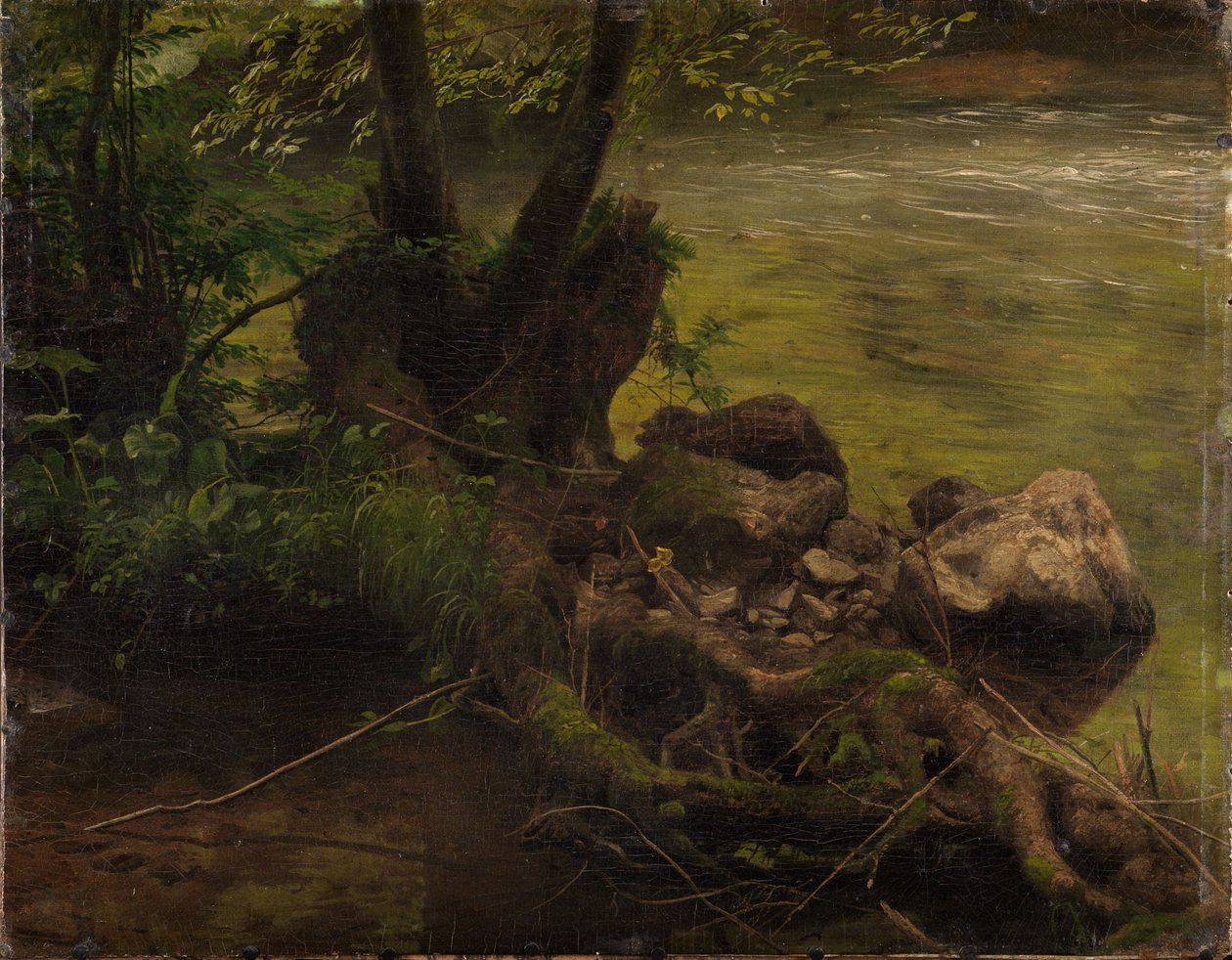 Wortels en stenen bij de beek door Johann Wilhelm Schirmer