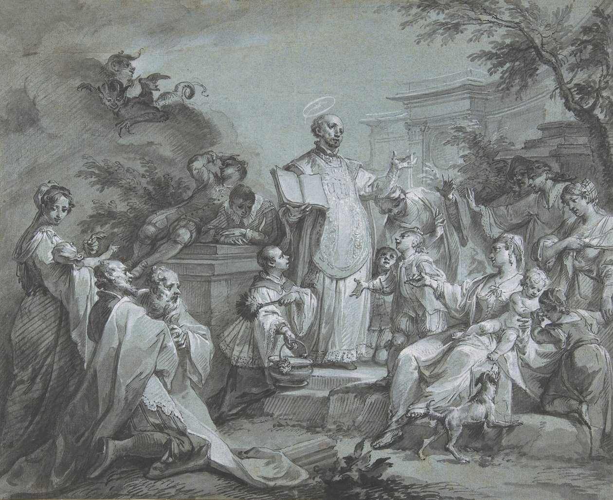 Sint Ignatius van Loyola Predikend, voor 1761 door Johann Wolfgang Baumgartner