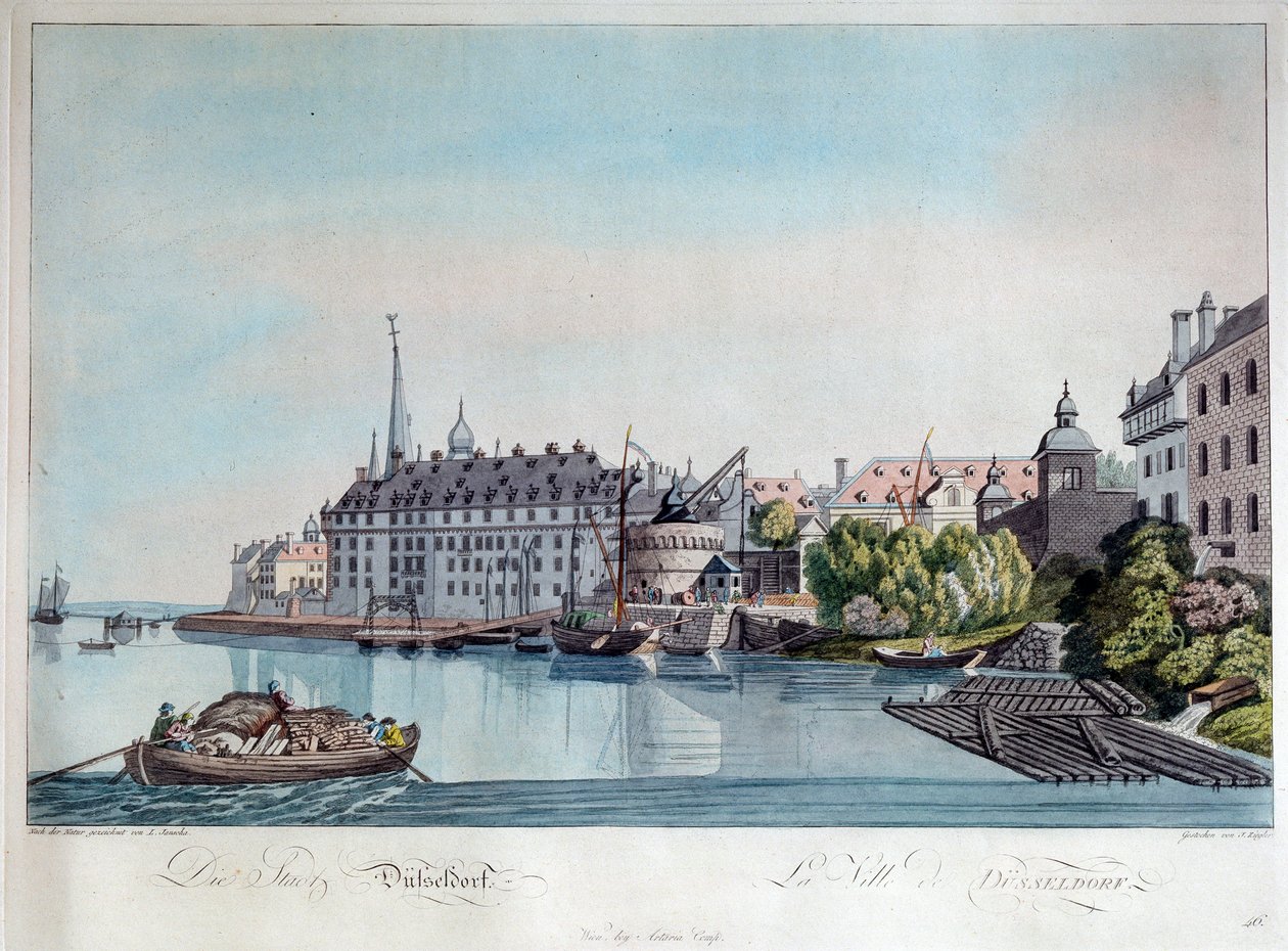 Gezicht op Düsseldorf voor het Franse bombardement op 6 oktober 1794, 1798 door Johann Ziegler
