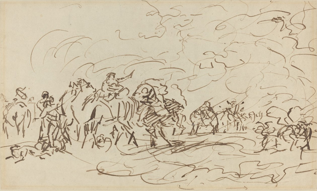 Zandstorm in de Woestijn Overvalt een Karavaan door Johann Zoffany