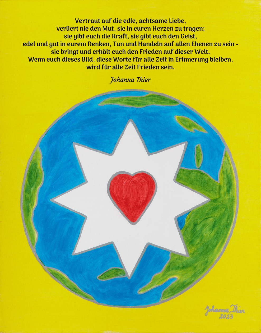 Het Rosentaler-beeld met de ster van nobele, zorgzame liefde voor een hele, vreedzame wereld door Johanna Thier