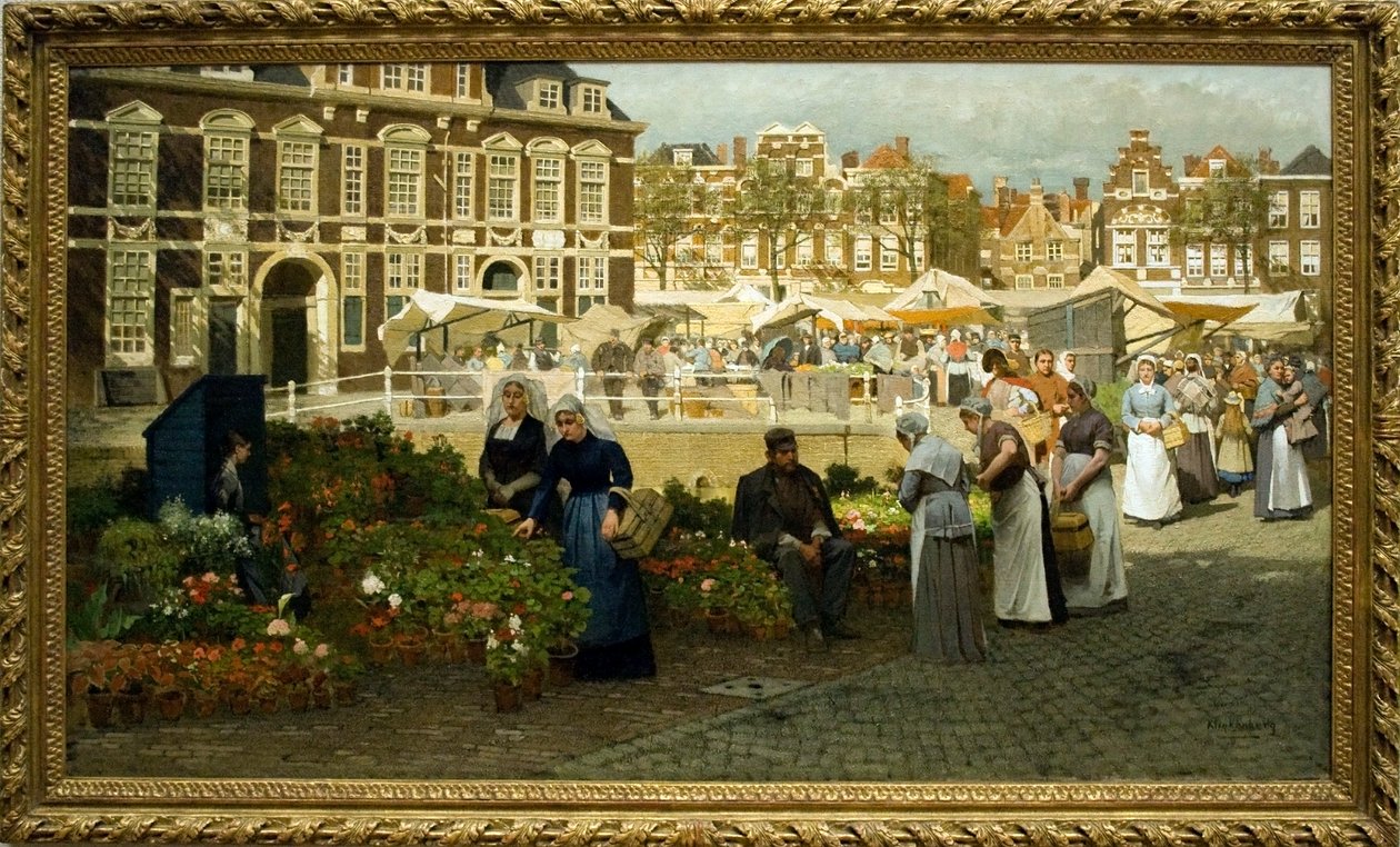 Bloemenmarkt op de Grote Markt in Den Haag door Johannes Karel Christian Klinkenberg