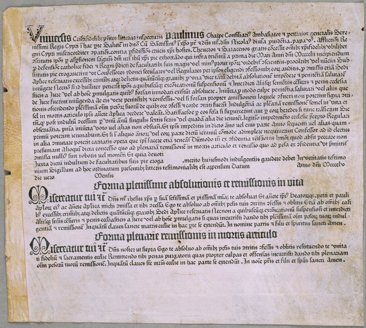 Aflaatbrief (voor de expeditie tegen de Turken en de verdediging van Cyprus), (Mainz, Johannes Gutenberg, 1455) door Johannes Gutenberg