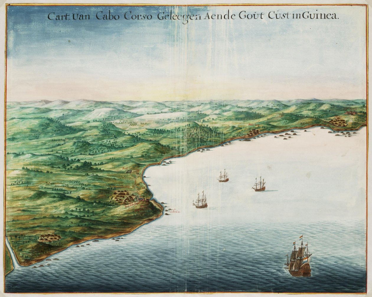 Uitzicht op Cabo Corso aan de Goudkust door Johannes Vingboons