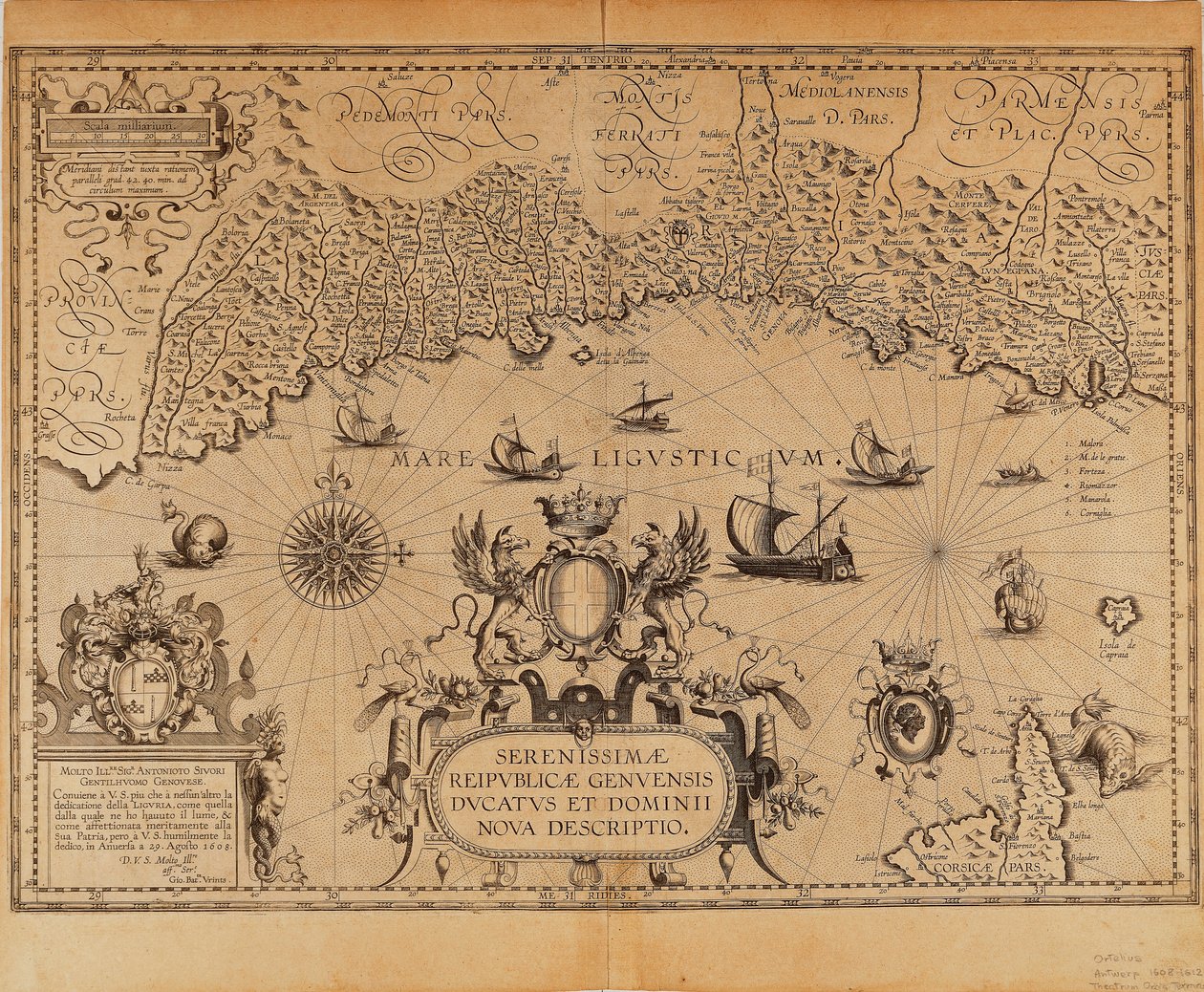 De Republiek Genua, kaart door Jan Baptist Vrients uit Theatrum Orbis Terrarum door Abraham Ortelius door Johannes Baptista Vrints