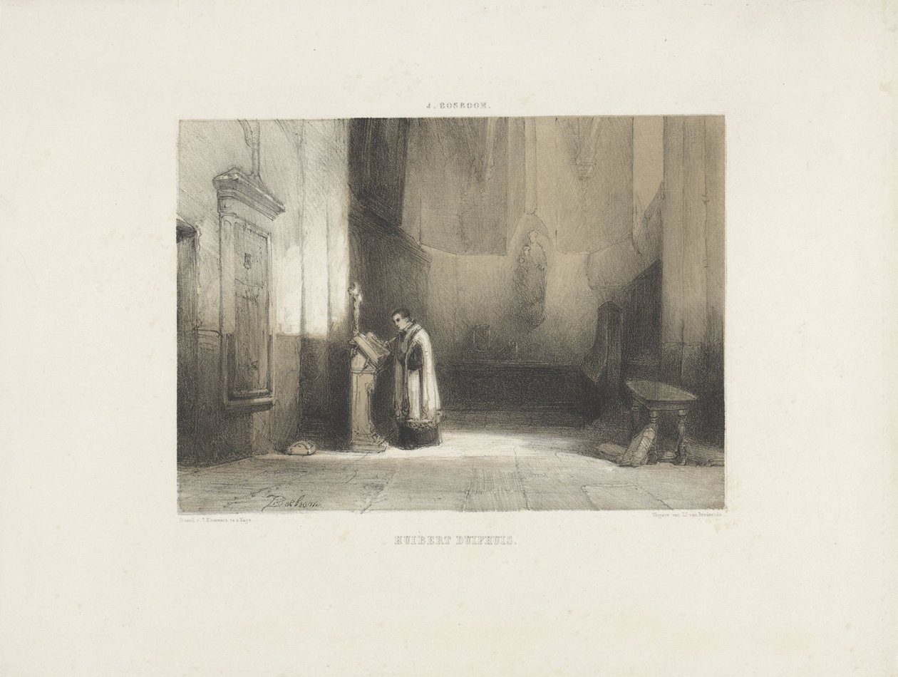 Hubert Duifhuis lezend in een kerk door Johannes Bosboom