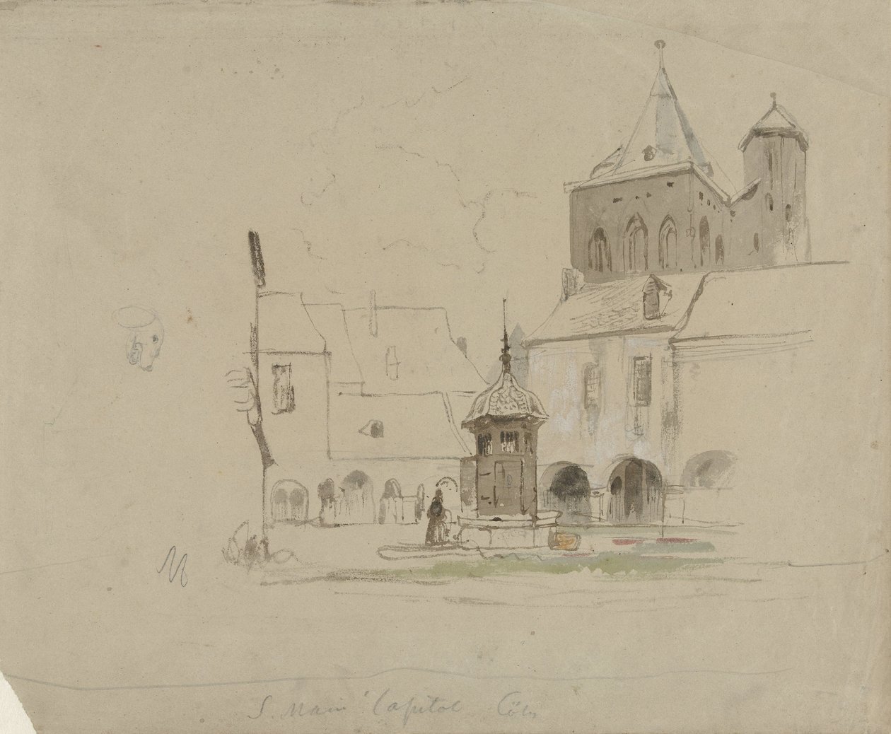 Studie van het plein bij de S. Maria im Kapitol te Keulen door Johannes Bosboom
