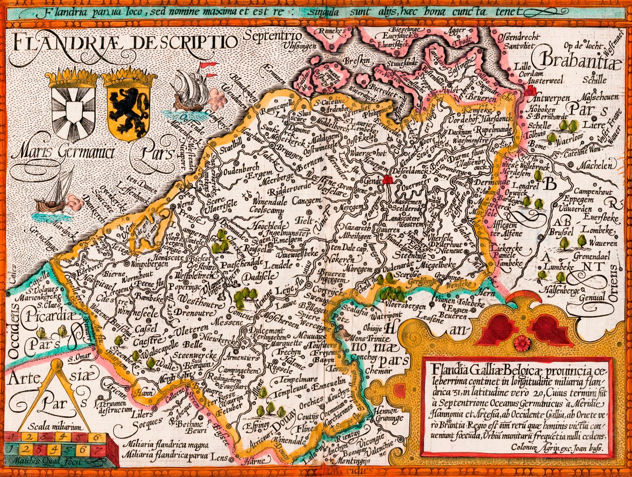 Kaart van Vlaanderen, naar cartograaf Matthias Quad uit zijn 
