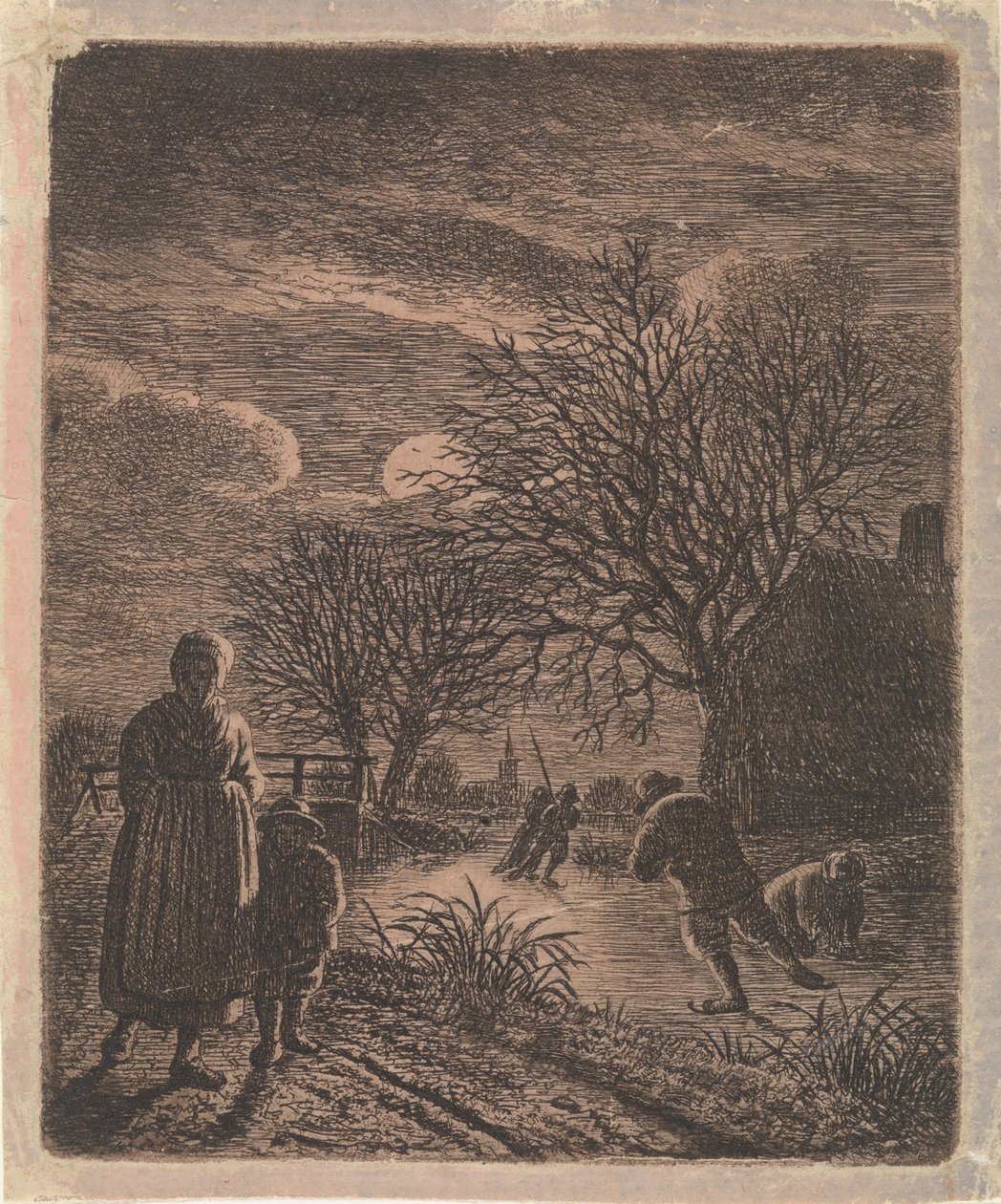 Landschap met schaatsers door Johannes Christiaan Janson