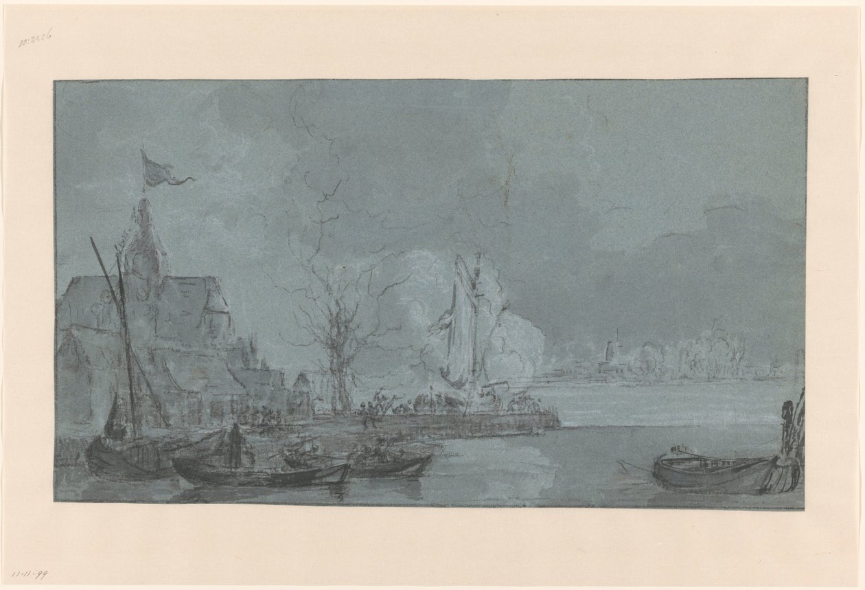 Laatste schot van Dordrecht naar de Fransen in Papendrecht, 1813 door Johannes Christiaan Schotel