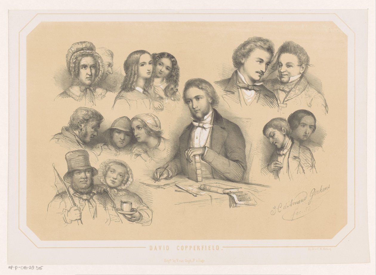 Charles Dickens te midden van figuren uit David Copperfield door Johannes Christiaan d
