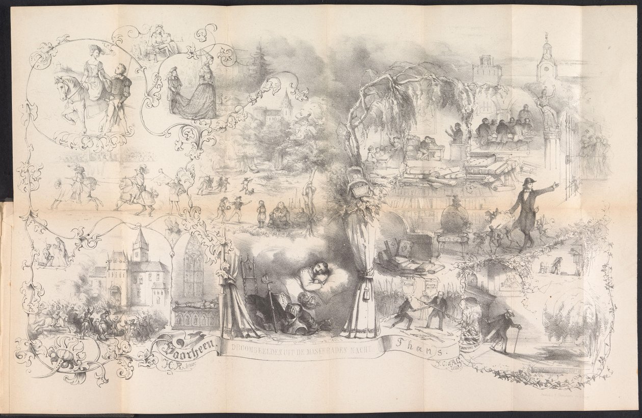 Spotprent in Leidse studentenalmanak, 1856 door Johannes Christiaan d